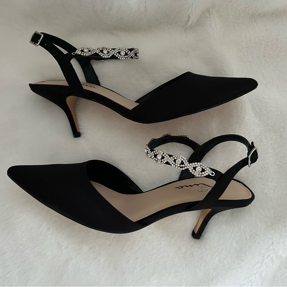 Touch of Nina Black Heels with Crystal Accents